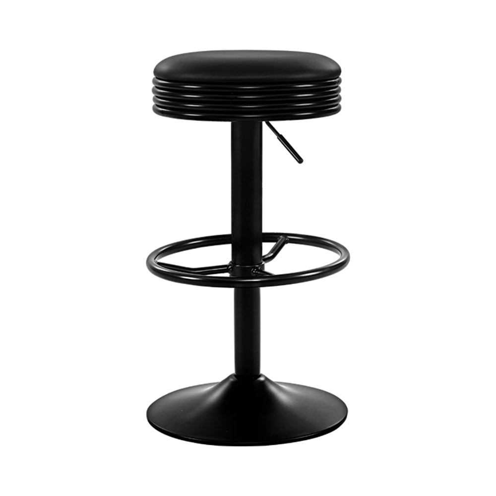 2x Bar Stools | Leather Padded | Gas Lift | Black