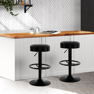 2x Bar Stools | Leather Padded | Gas Lift | Black