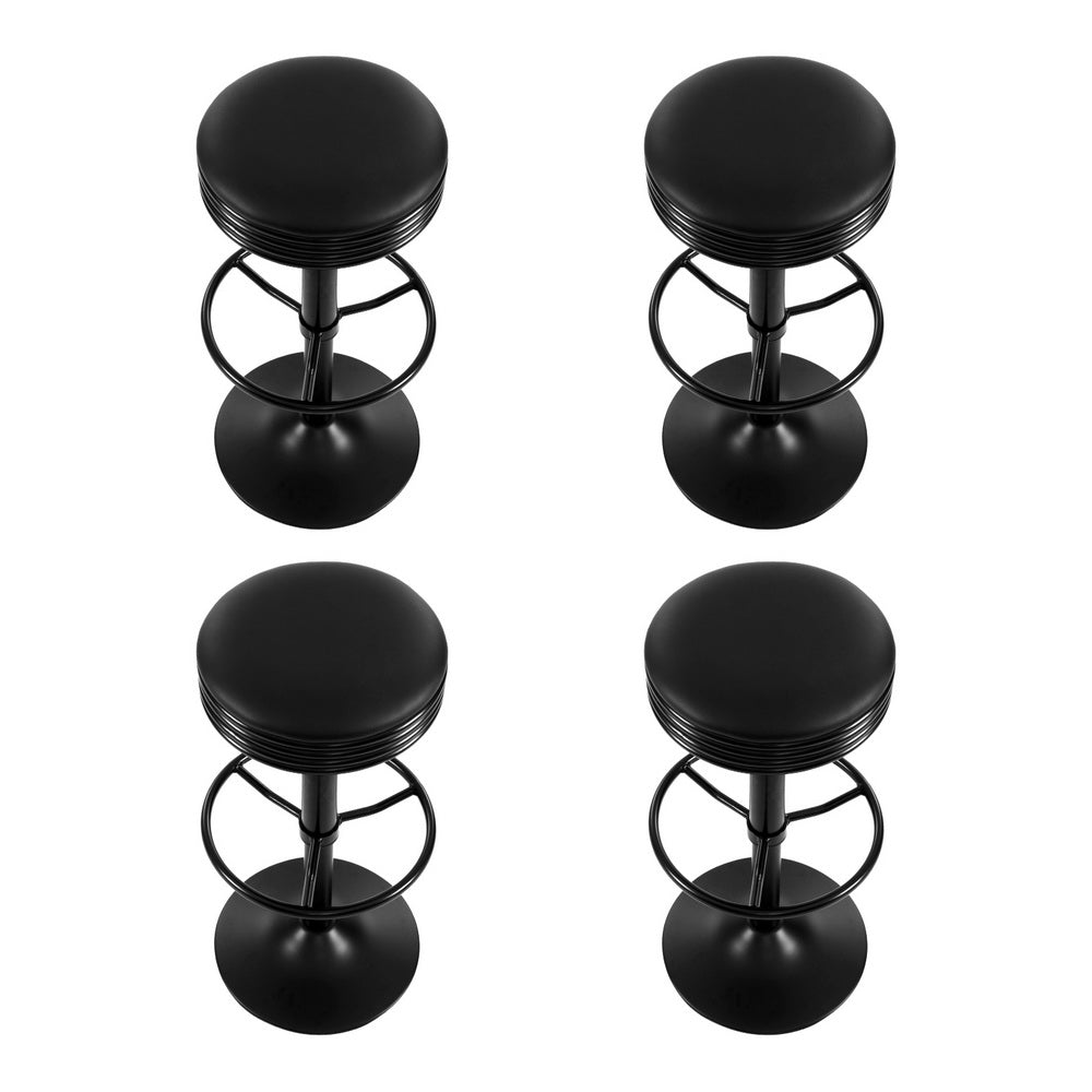 4x Bar Stools | Leather Padded | Gas Lift | Black Finish