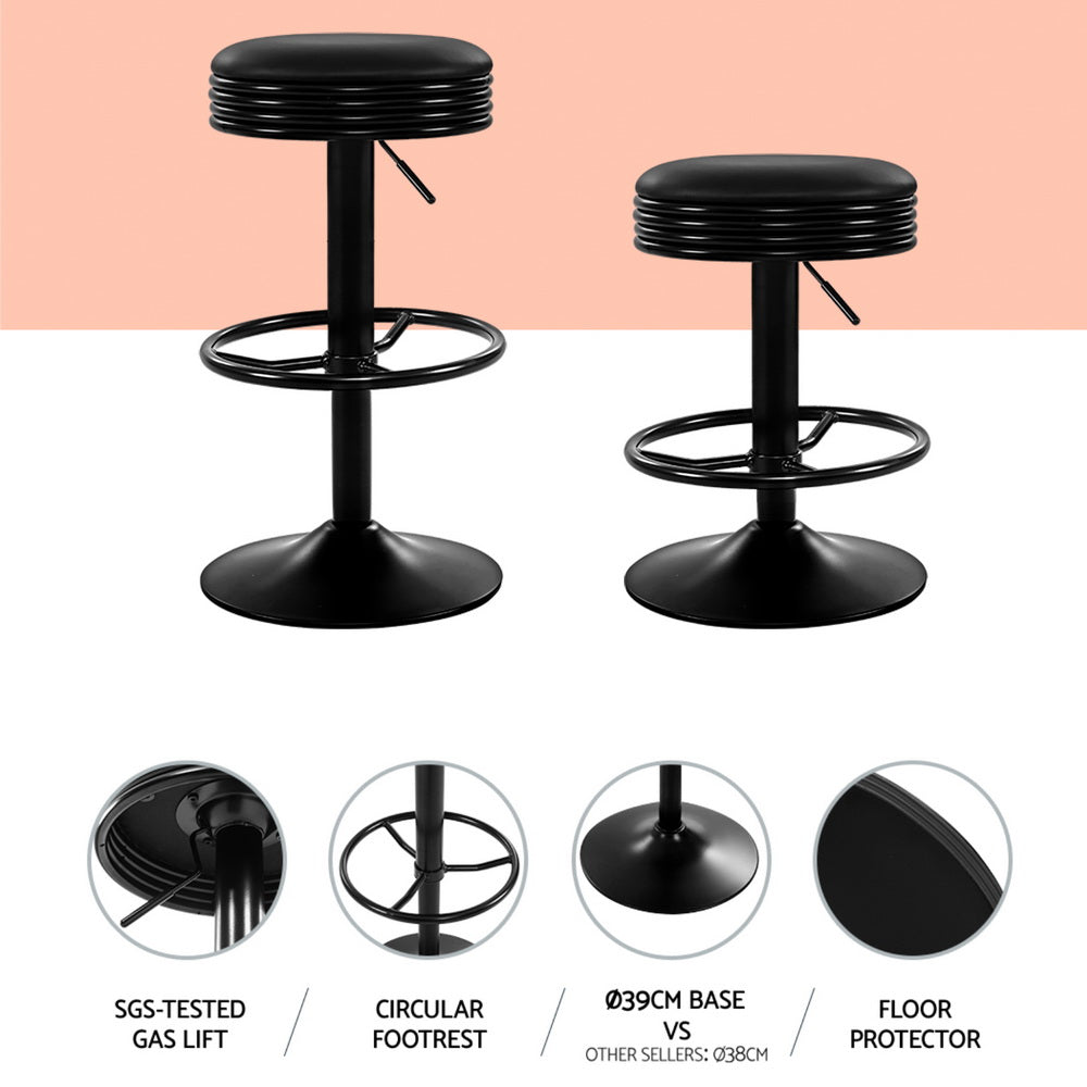 4x Bar Stools | Leather Padded | Gas Lift | Black Finish