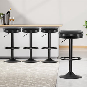 4x Bar Stools | Leather Padded | Gas Lift | Black Finish