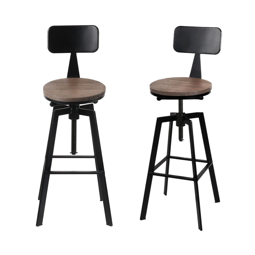 4x Bar Stools | Kitchen Dining Chairs | Adjustable Wood Stool | With Backrest