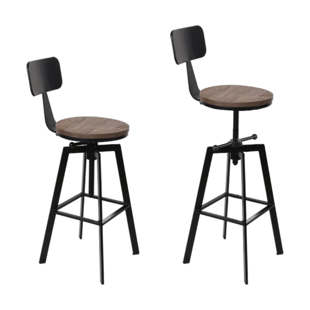 4x Bar Stools | Kitchen Dining Chairs | Adjustable Wood Stool | With Backrest
