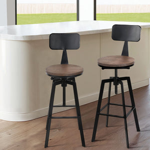 4x Bar Stools | Kitchen Dining Chairs | Adjustable Wood Stool | With Backrest