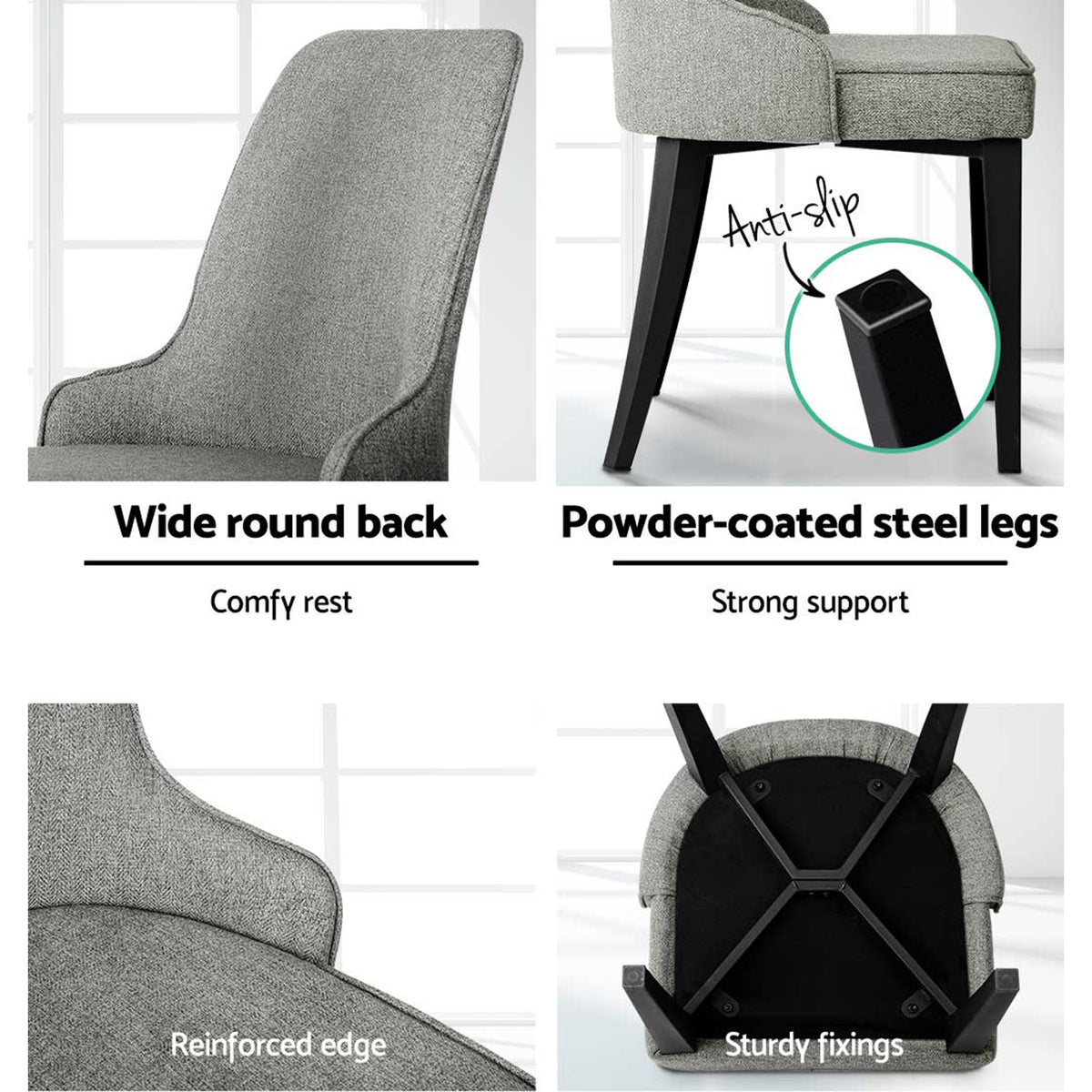 Artiss Dining Chairs | Set of 4 | Linen Fabric | Grey