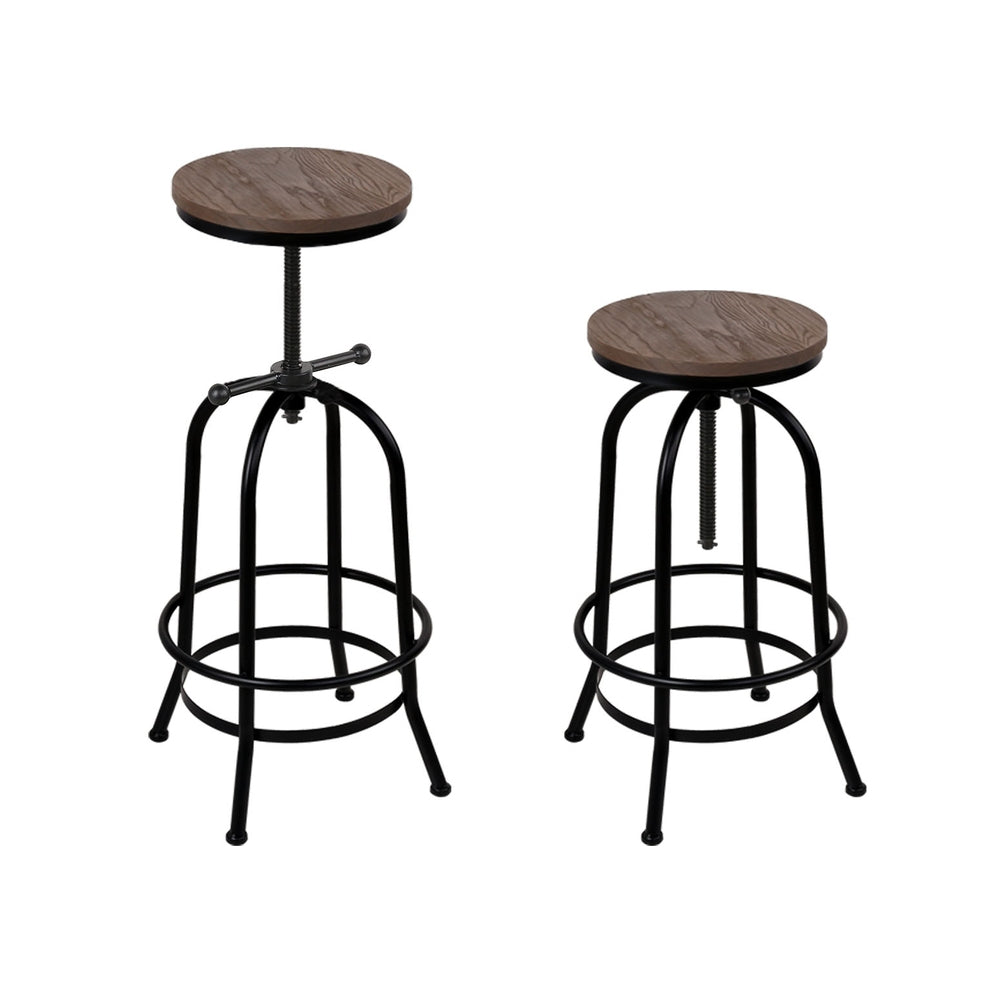 4x Bar Stools | Kitchen Dining Chairs | Adjustable Wooden Vintage Stool