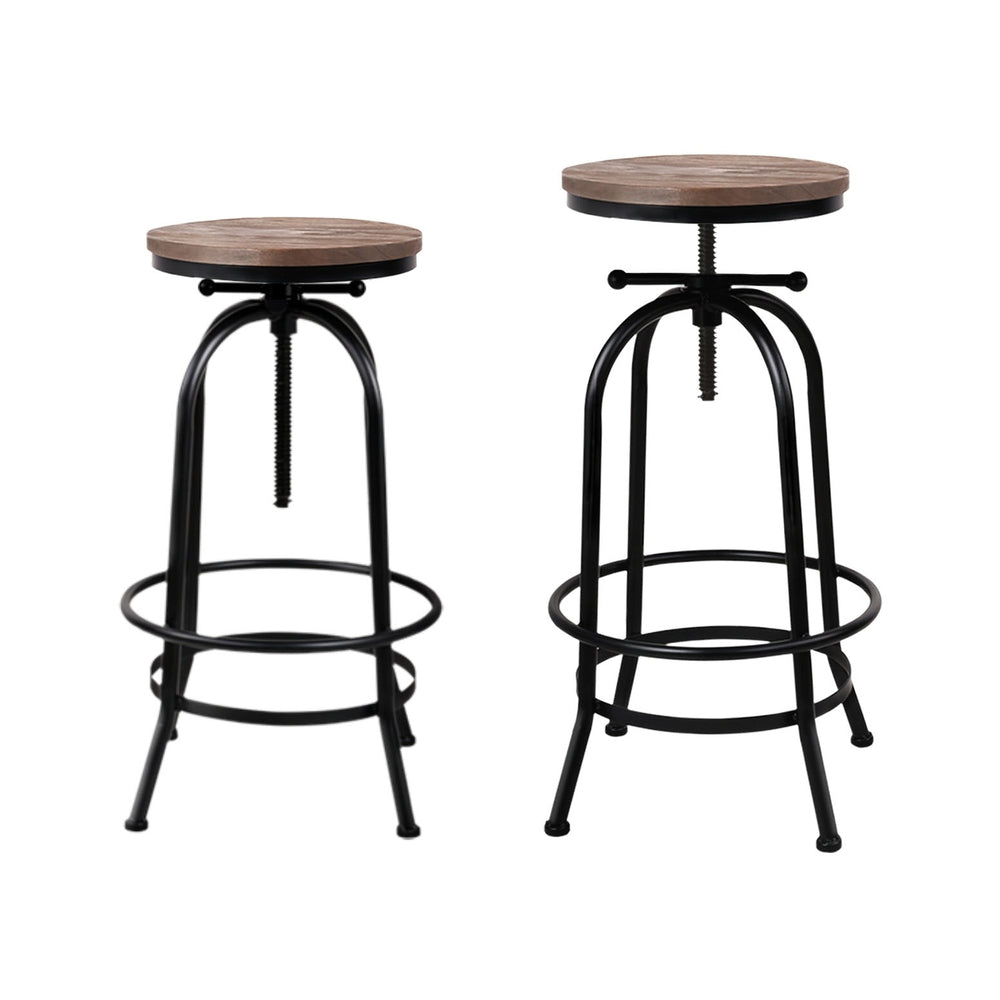 4x Bar Stools | Kitchen Dining Chairs | Adjustable Wooden Vintage Stool