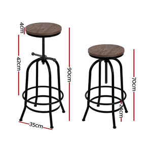4x Bar Stools | Kitchen Dining Chairs | Adjustable Wooden Vintage Stool