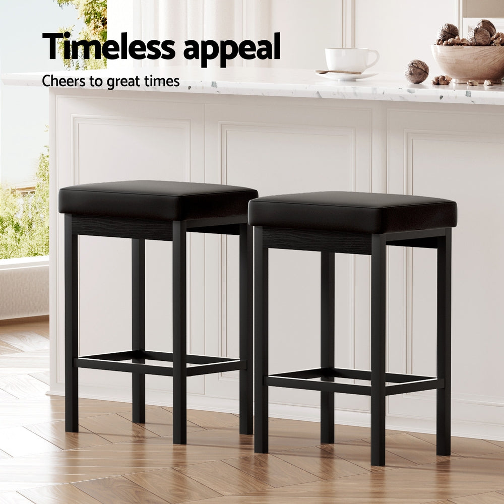 Artiss | Bar Stools | Set of 2 | Metal Frame | PU Leather Seat | Dining & Counter Chairs