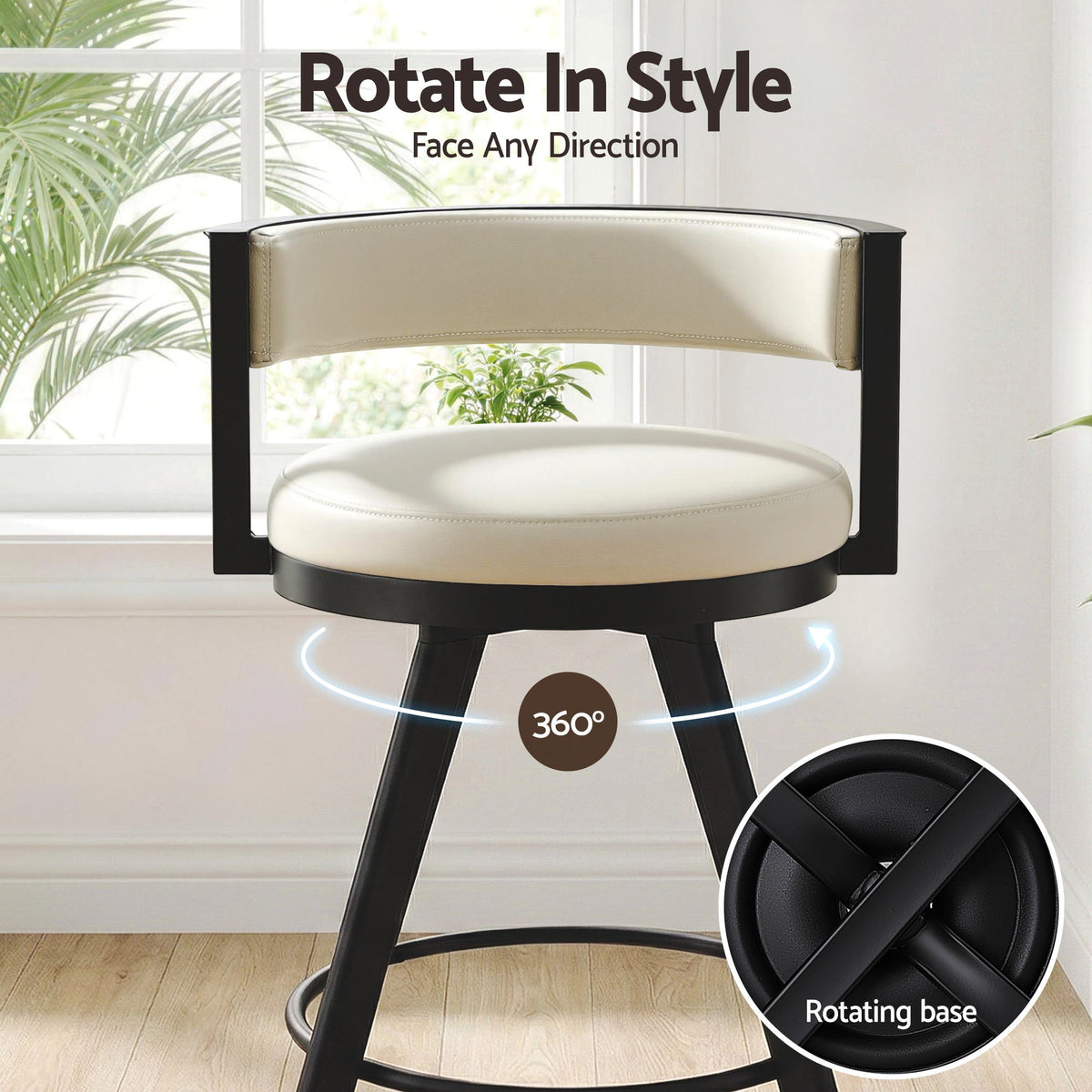 Artiss Bar Stool Swivel Kitchen Chair Metal PU Leather Counter Beige