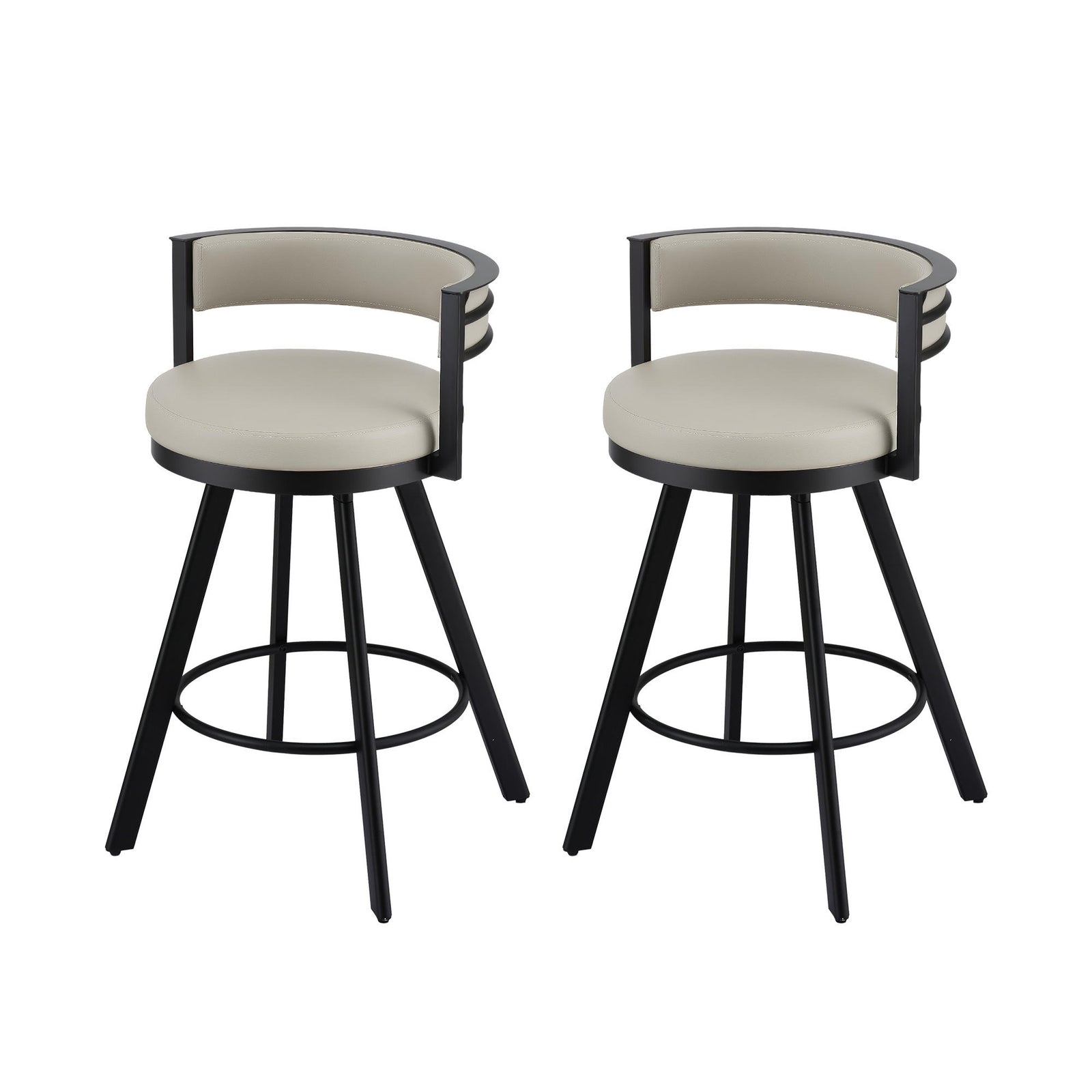 Swivel Bar Stools | 2 Pack | Metal Frame & Beige Leather Look Seat