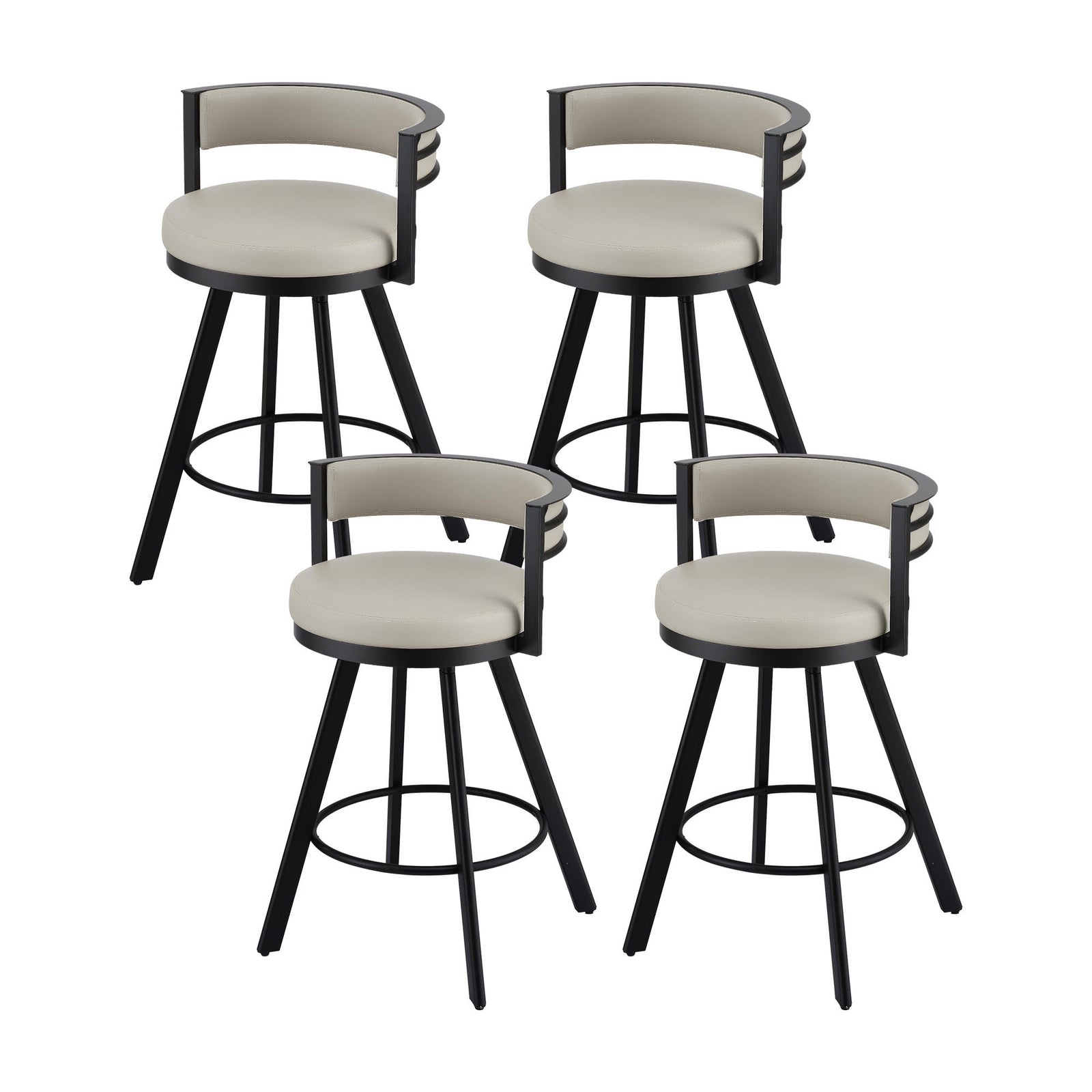 Swivel Bar Stools | 4 Pack | Metal Frame & Beige Leather Look Seat