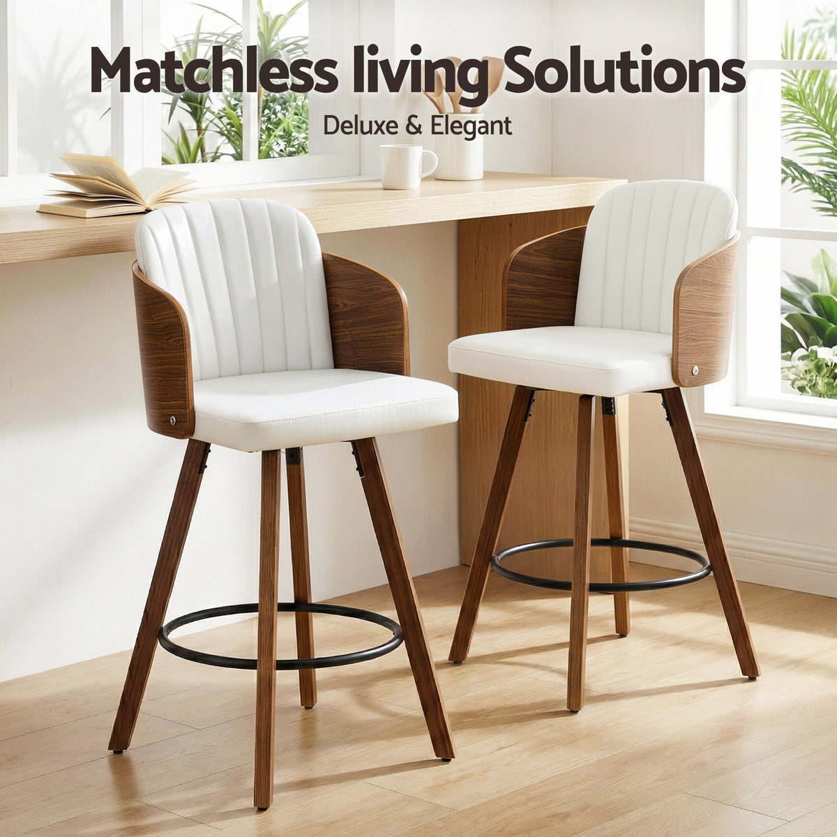 Wooden Bar Stool | Swivel | 58cm Seat Height | Kitchen Counter Stool