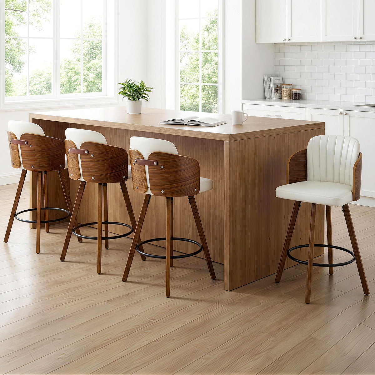 Wooden Bar Stool | Swivel | 58cm Seat Height | Kitchen Counter Stool