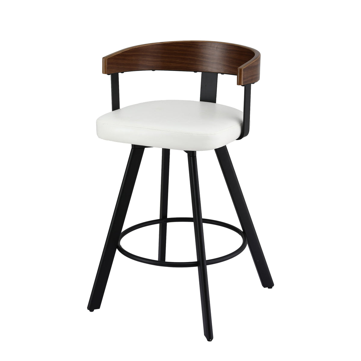 Bar Stool | Swivel | Bentwood Seat | Metal Legs | White PU