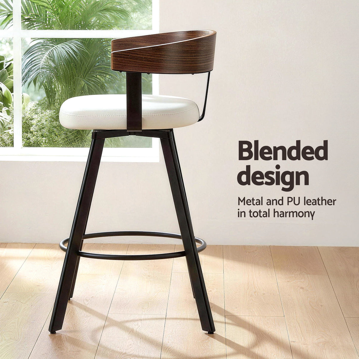 Bar Stool | Swivel | Bentwood Seat | Metal Legs | White PU