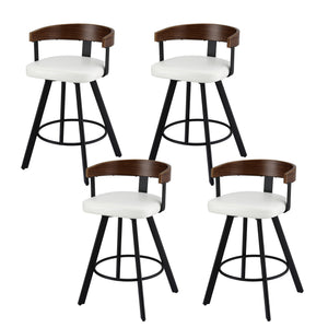 Bar Stools Set of 4 | Swivel | Bentwood Seat | Metal Legs | White PU
