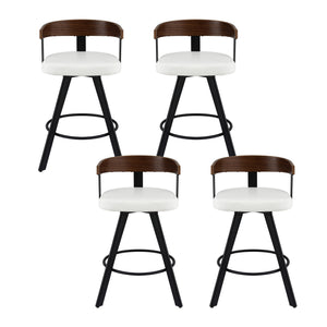 Bar Stools Set of 4 | Swivel | Bentwood Seat | Metal Legs | White PU
