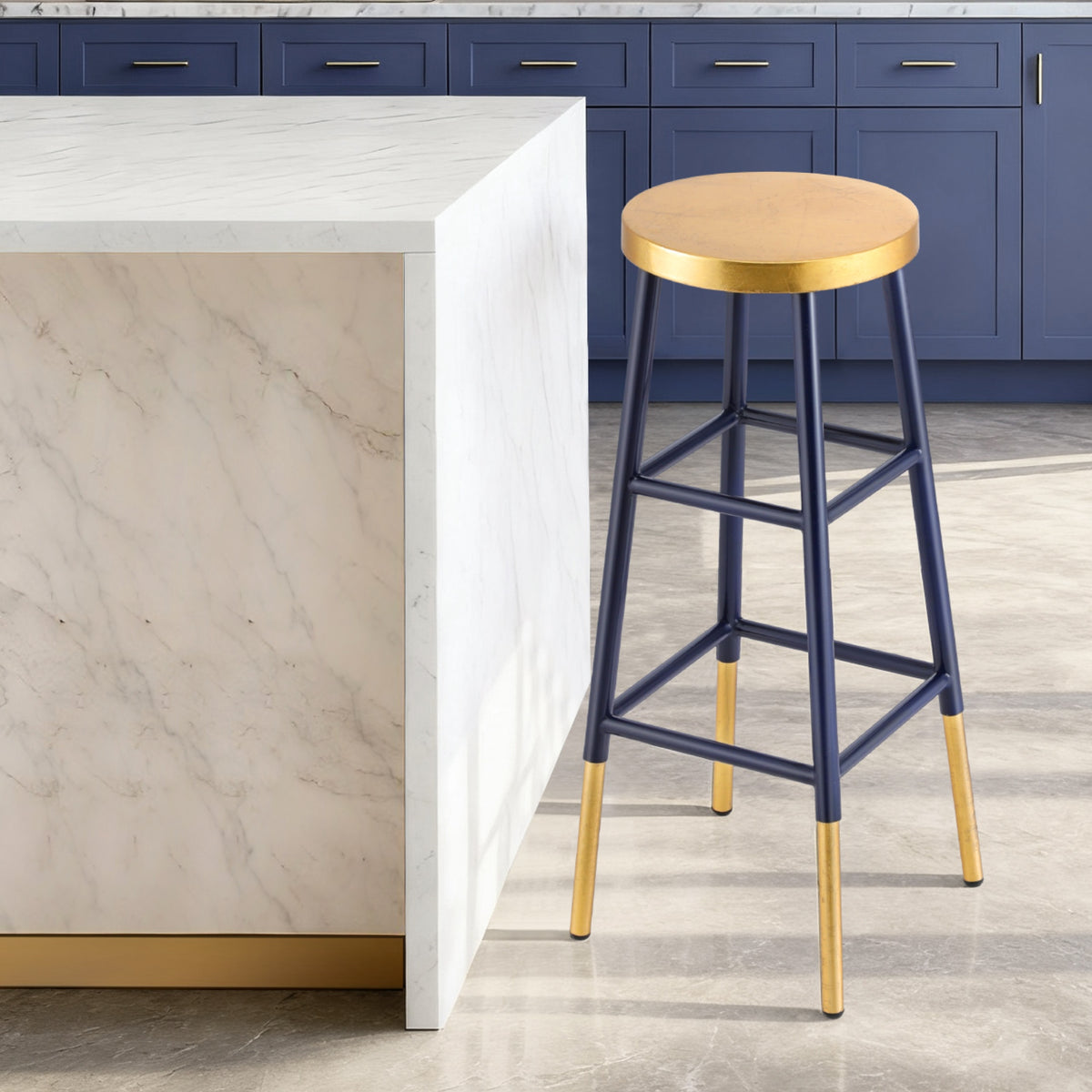 Metal Bar Stools | Counter Height | Gold & Navy