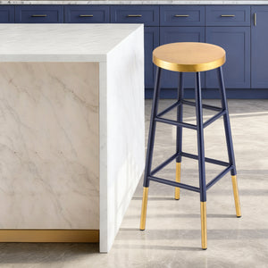 Metal Bar Stools | Counter Height | Gold & Navy
