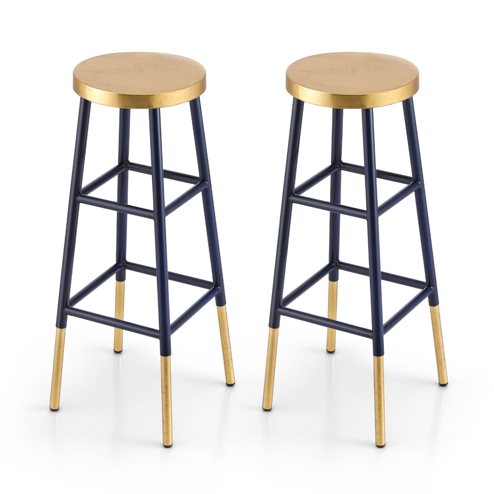 Bar Stools Set 2pc | Metal Counter Stools | Gold & Navy