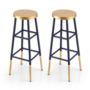 Bar Stools Set 2pc | Metal Counter Stools | Gold & Navy