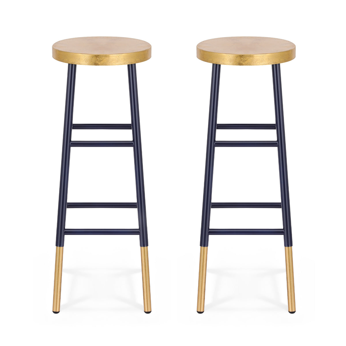 Bar Stools Set 2pc | Metal Counter Stools | Gold & Navy