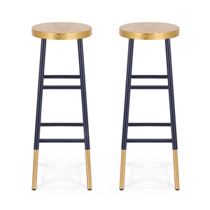 Bar Stools Set 2pc | Metal Counter Stools | Gold & Navy