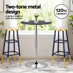 Bar Stools Set 2pc | Metal Counter Stools | Gold & Navy