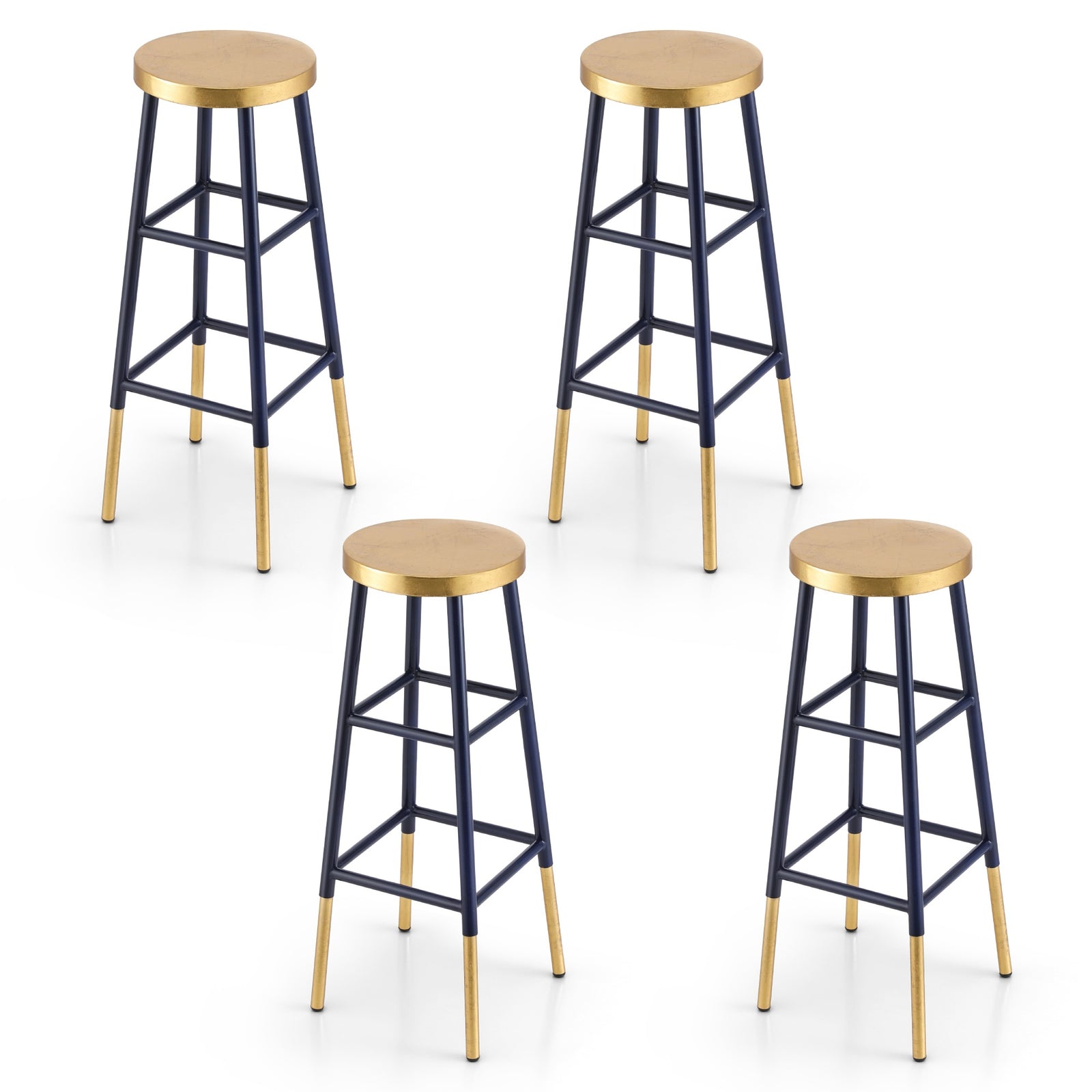 Metal Bar Stools Set 4pc | Two Tone | Gold & Navy