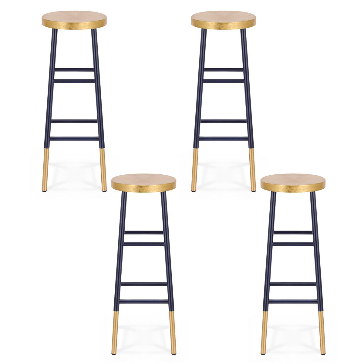 Metal Bar Stools Set 4pc | Two Tone | Gold & Navy