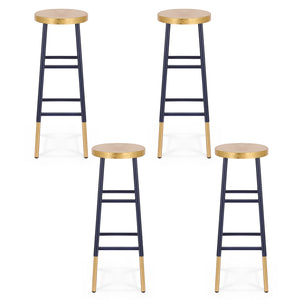 Metal Bar Stools Set 4pc | Two Tone | Gold & Navy