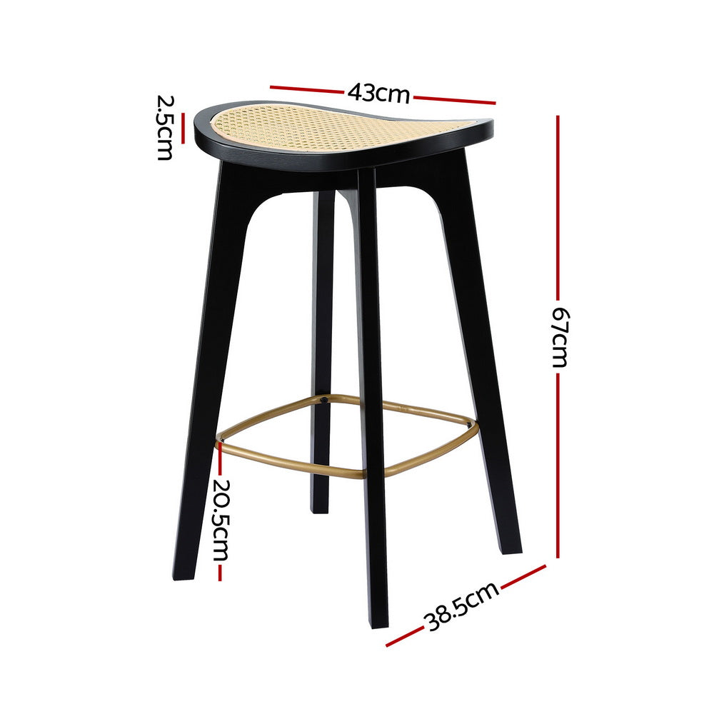 Bar Stools Set 2pc | Bamboo Rattan Saddle Seat | Black