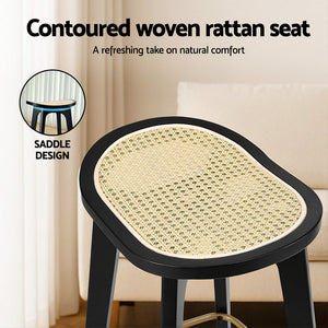 Bar Stools Set 2pc | Bamboo Rattan Saddle Seat | Black
