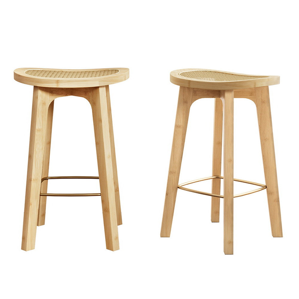 2x Bar Stools | Bamboo Rattan Stool | Counter Chair | Kitchen Barstools