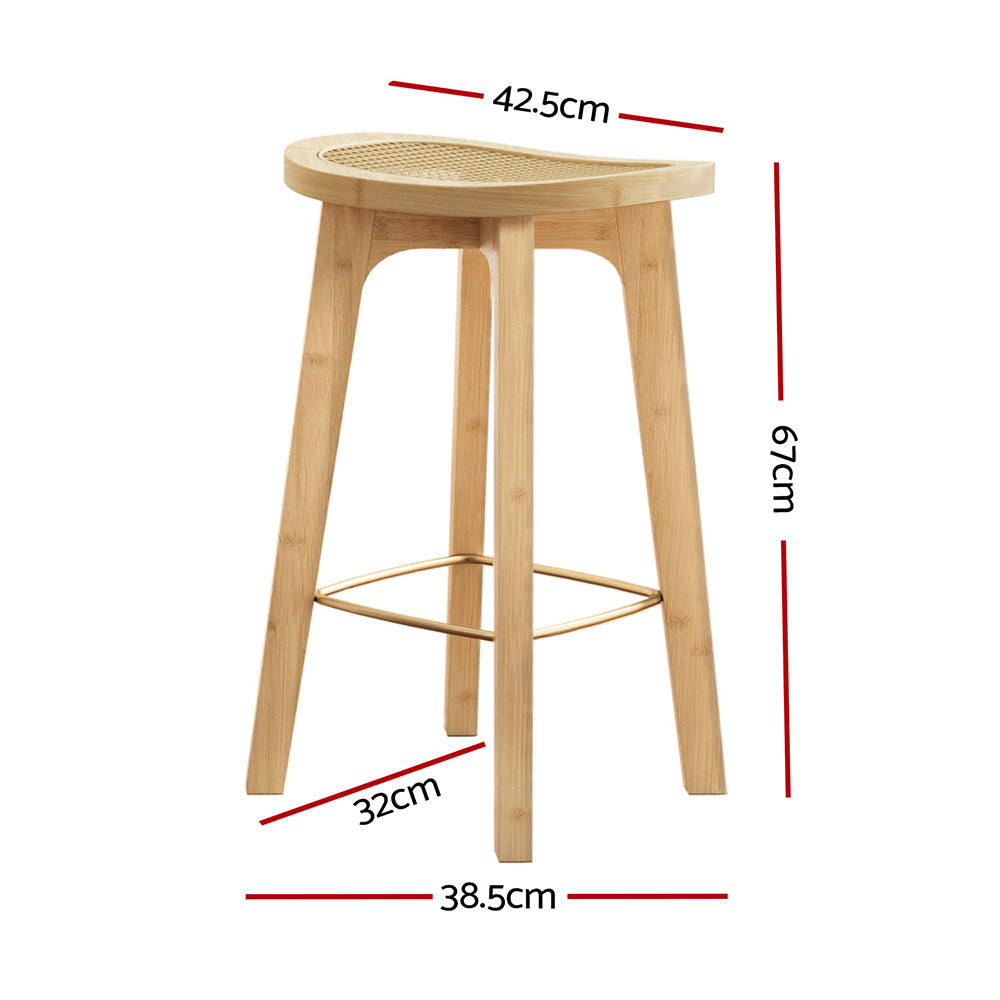 2x Bar Stools | Bamboo Rattan Stool | Counter Chair | Kitchen Barstools