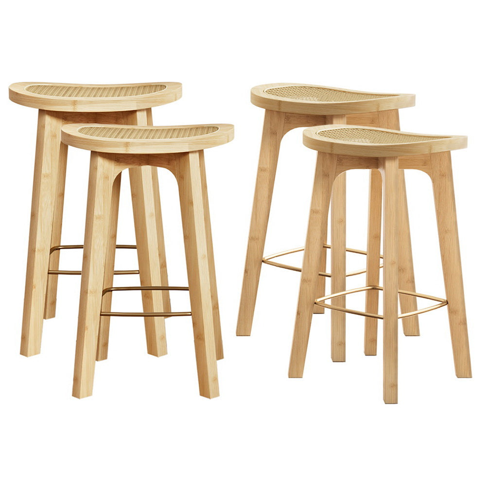 4x Bar Stools | Bamboo Rattan Stool | Counter Chair | Kitchen Barstools