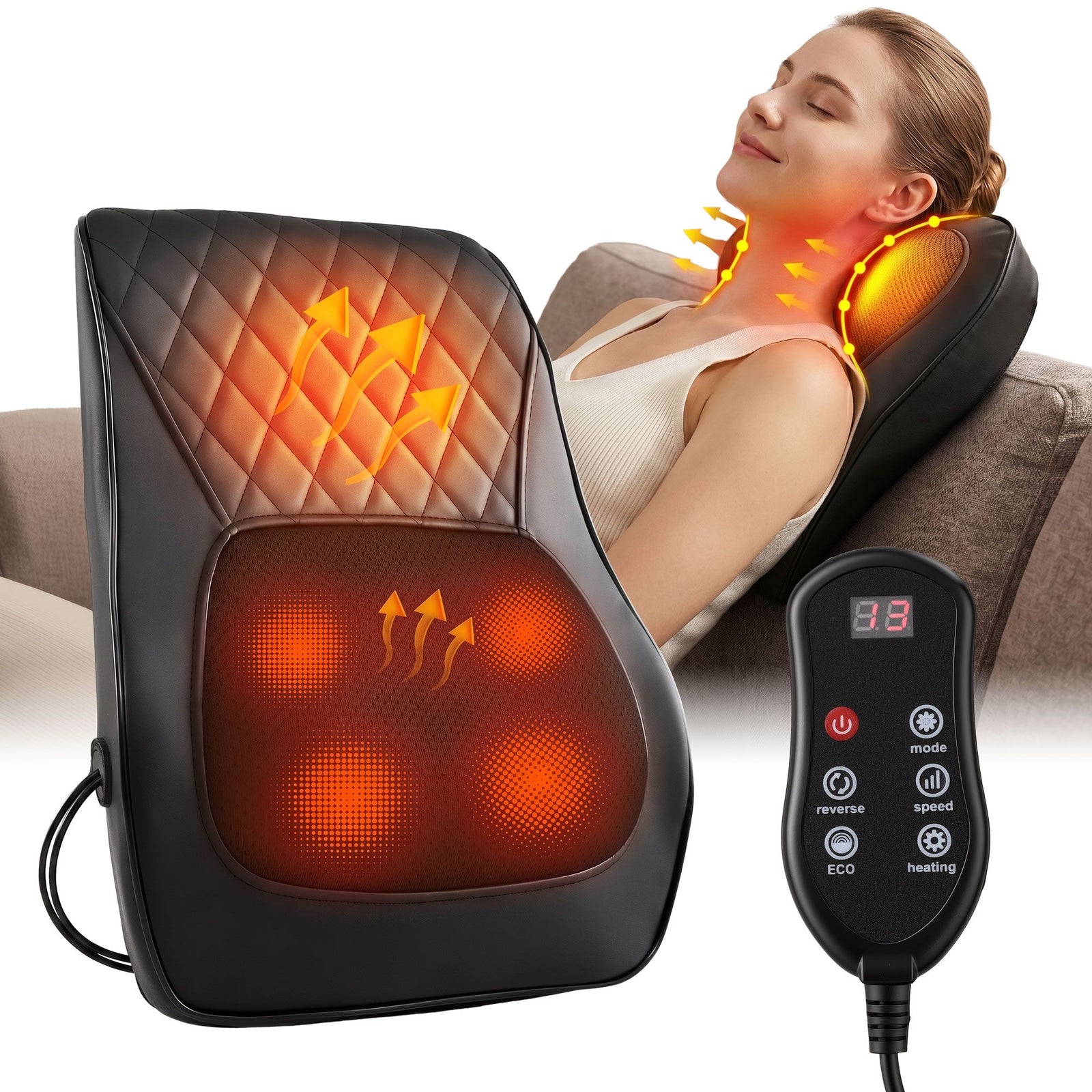 Heated Back Massager | Neck, Shoulder & Lumbar Support Cushion