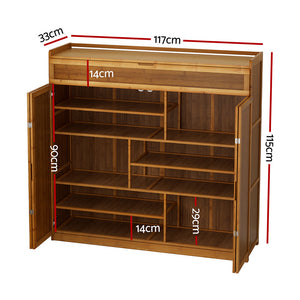 Shoe Rack Cabinet | Up To 30 Pairs | Bamboo Finish