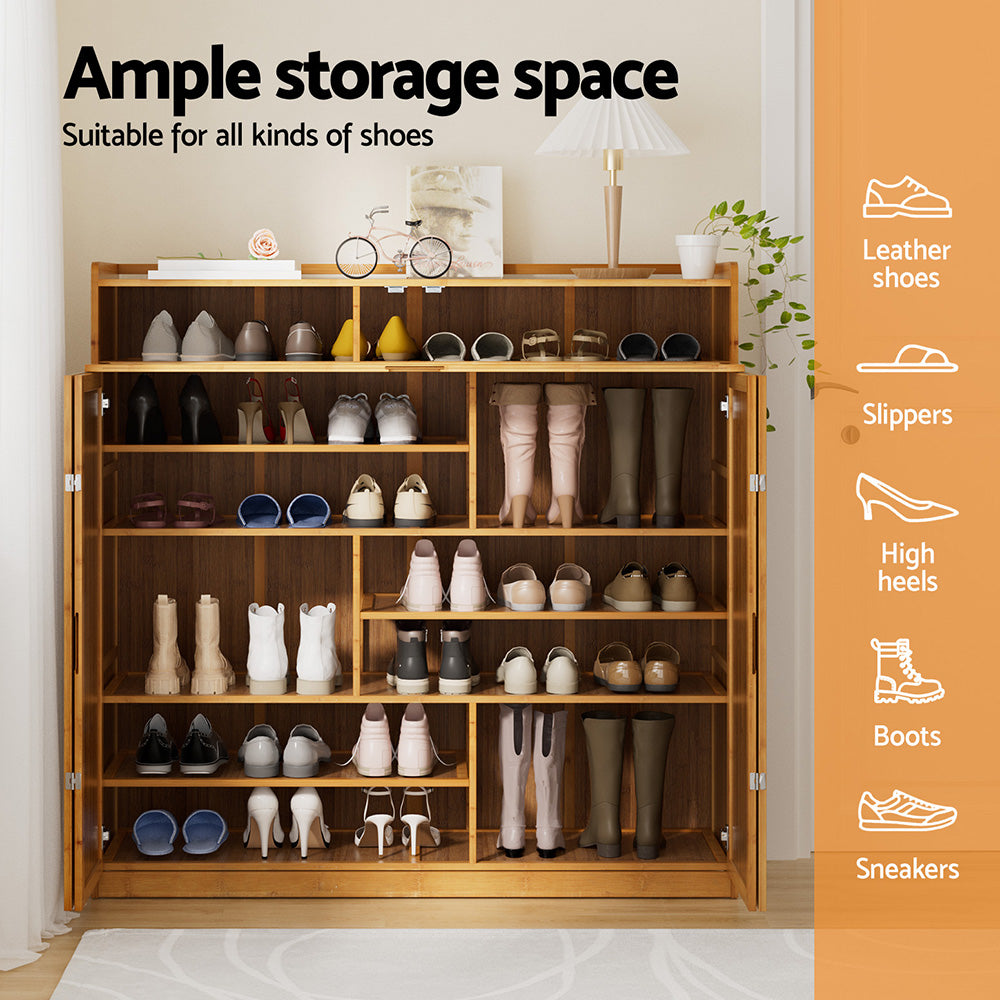 Shoe Rack Cabinet | Up To 30 Pairs | Bamboo Finish