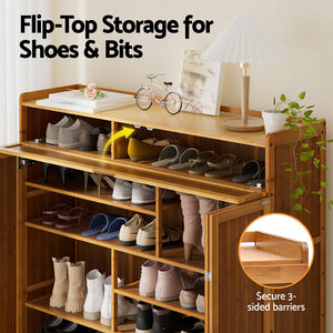 Shoe Rack Cabinet | Up To 30 Pairs | Bamboo Finish