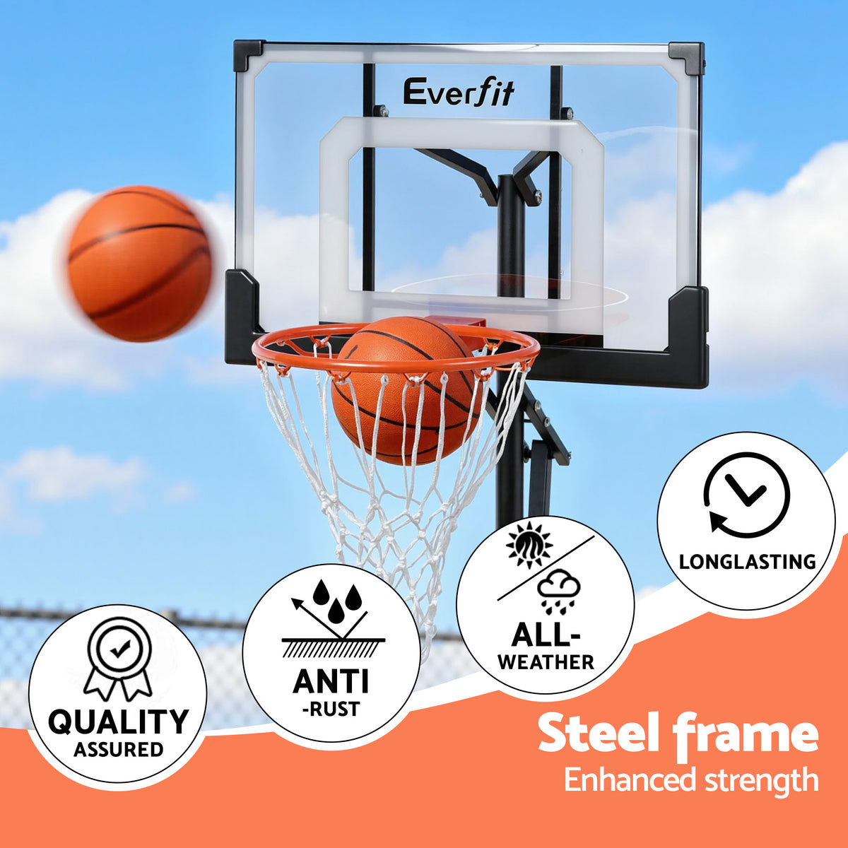 Portable Basketball Hoop | Adjustable Height 1.05m–2.1m | Backyard Pool Goal