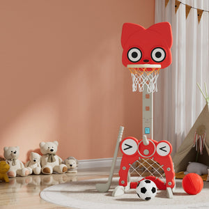 Keezi Kids Basketball Hoop Stand | Adjustable | 5-in-1 Sports Center | Toys Set | Red