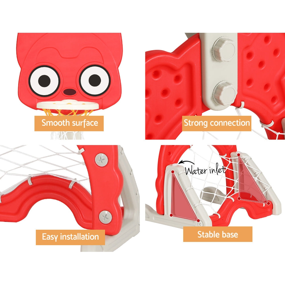 Keezi Kids Basketball Hoop Stand | Adjustable | 5-in-1 Sports Center | Toys Set | Red