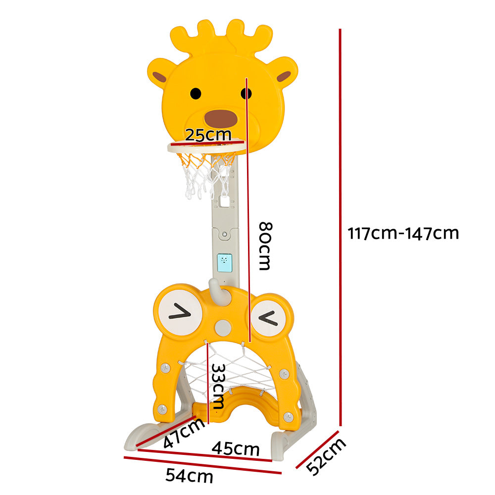 Keezi Kids Basketball Hoop Stand | Adjustable | 5-in-1 Sports Center | Toys Set | Yellow