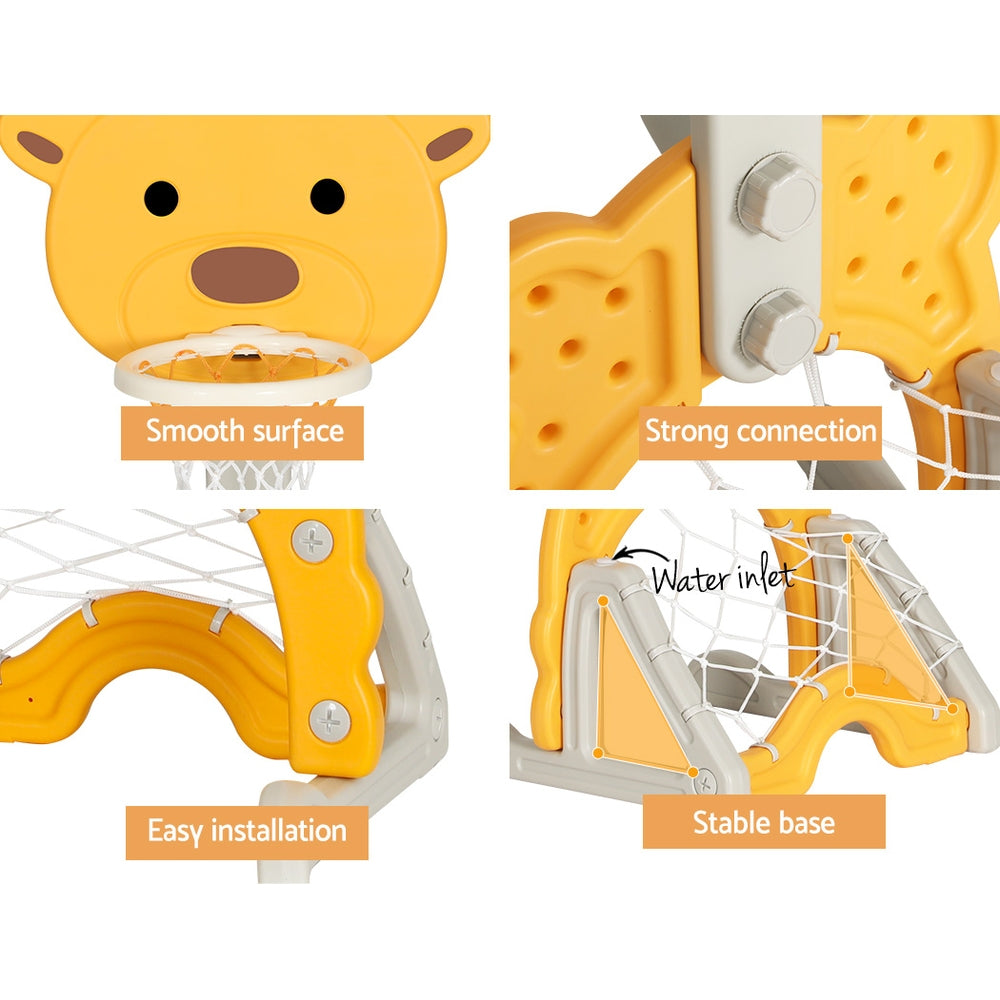 Keezi Kids Basketball Hoop Stand | Adjustable | 5-in-1 Sports Center | Toys Set | Yellow