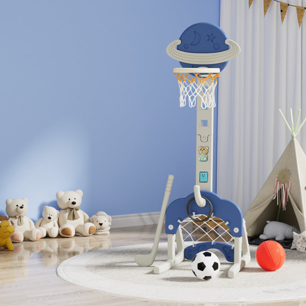 Keezi Kids Basketball Hoop Stand | Adjustable | 6-in-1 Sports Center | Toys Set | Blue