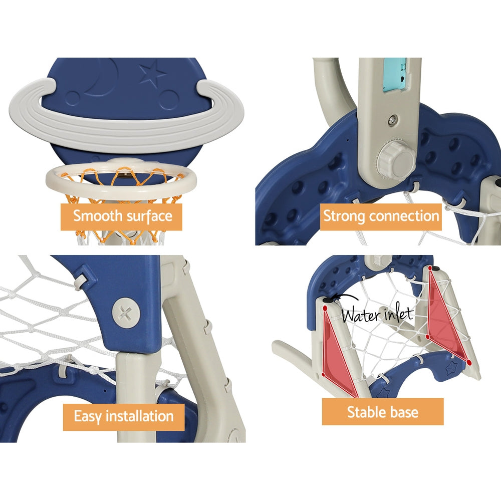 Keezi Kids Basketball Hoop Stand | Adjustable | 6-in-1 Sports Center | Toys Set | Blue