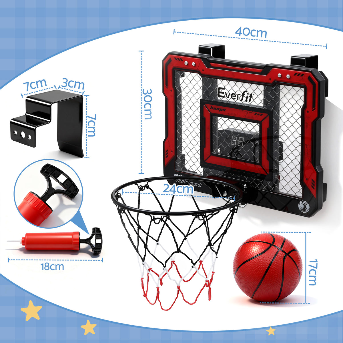 Over Door Mini Basketball Hoop | LED Scoreboard | Kids Set | 40x30cm