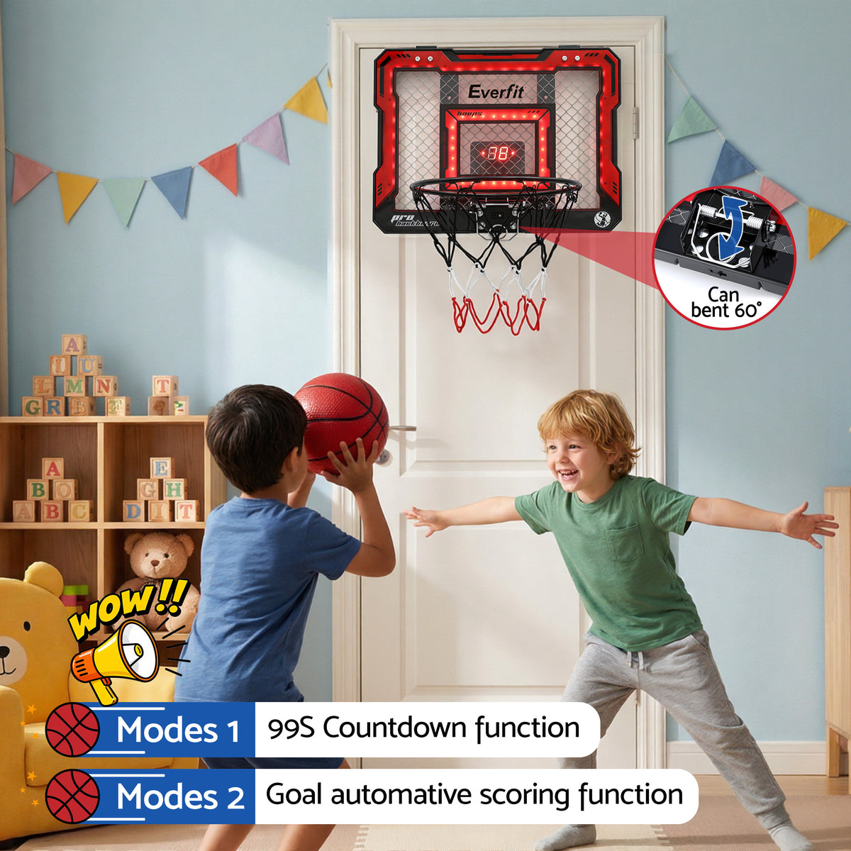Over Door Mini Basketball Hoop | LED Scoreboard | Kids Set | 40x30cm